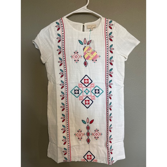 Hayden Girls White Embroidered Linen Blend Shift Dress Kids Size L 11 12 NWT - Picture 2 of 3